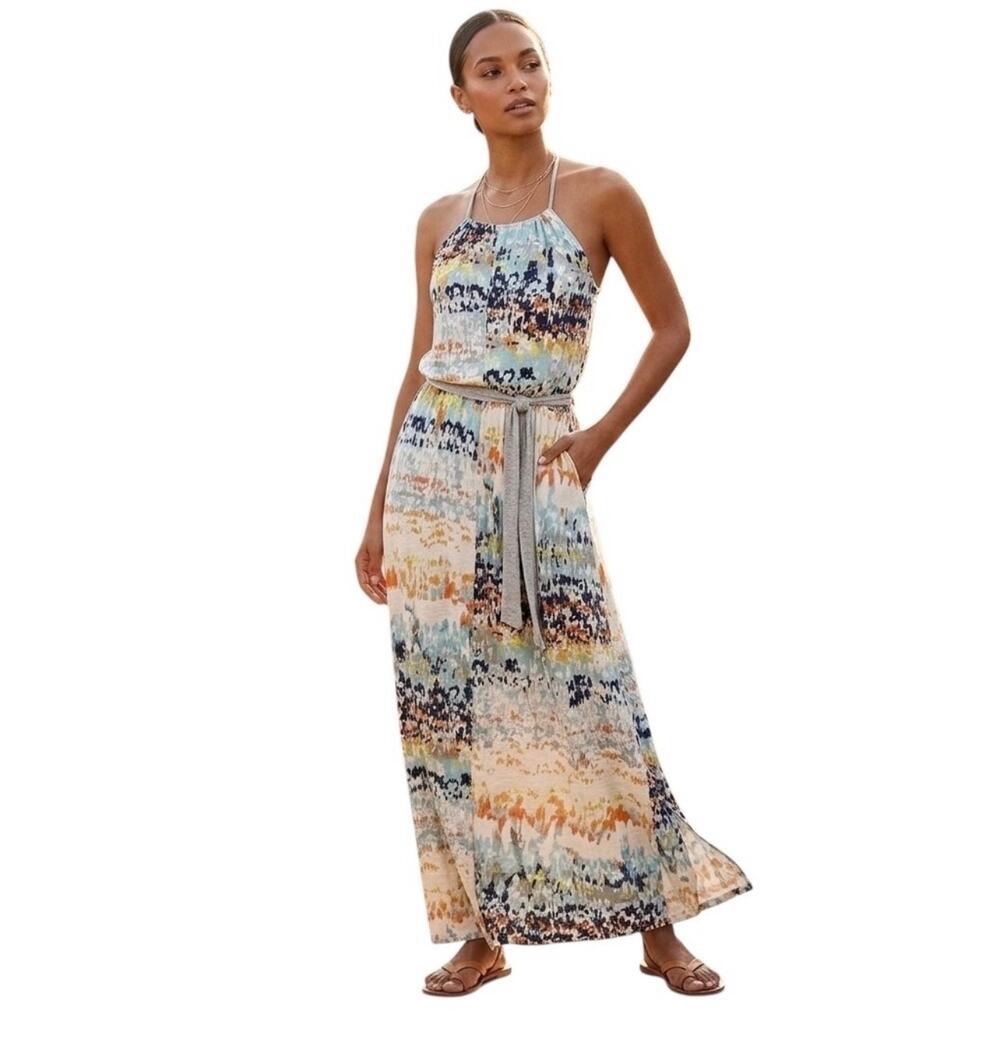 Michael Stars Kaleidoscope Print Lined Maxi Jersey Knit Sundress Halter Small